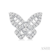 1/2 Ctw Baguette and Round Cut Diamond Butterfly Petite Fashion Stud Earring in 14K White Gold
